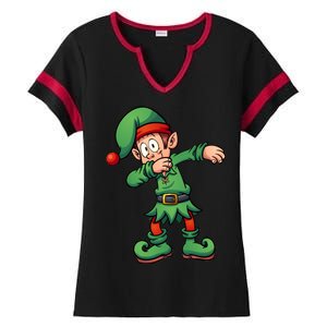 Dabbing Elf Christmas Santa Hat Ladies Halftime Notch Neck Tee