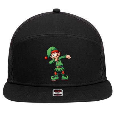 Dabbing Elf Christmas Santa Hat 7 Panel Mesh Trucker Snapback Hat