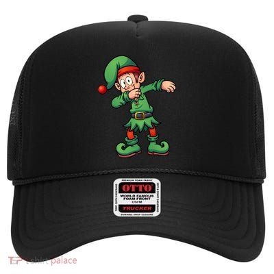 Dabbing Elf Christmas Santa Hat High Crown Mesh Back Trucker Hat