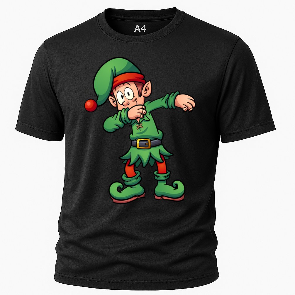 Dabbing Elf Christmas Santa Hat Cooling Performance Crew T-Shirt
