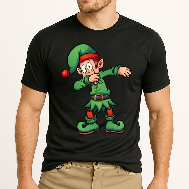 Dabbing Elf Christmas Santa Hat Cooling Performance Crew T-Shirt