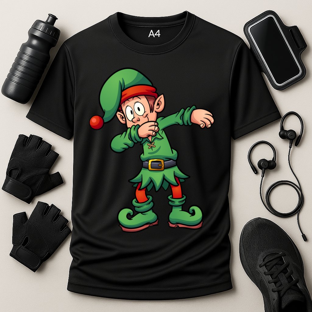 Dabbing Elf Christmas Santa Hat Cooling Performance Crew T-Shirt