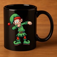Dabbing Elf Christmas Santa Hat 11oz C Handle Ceramic Mug