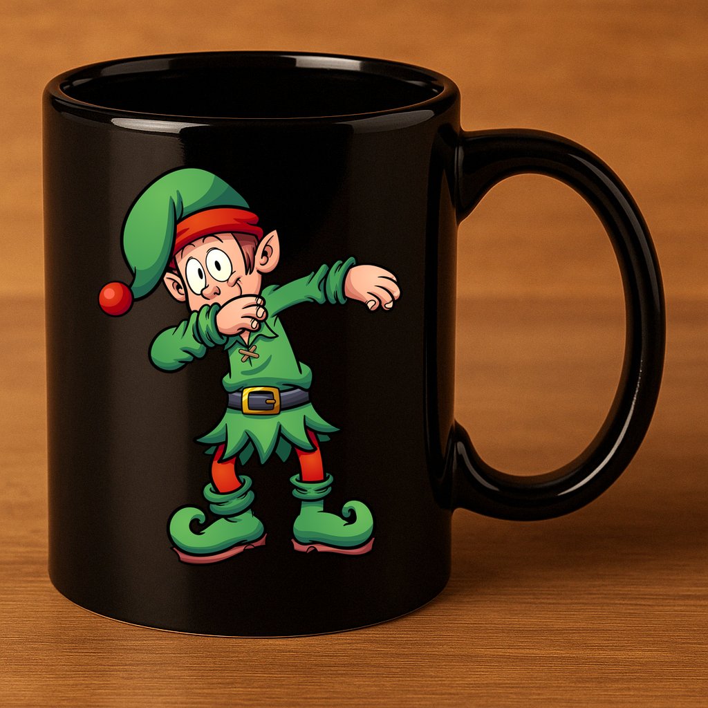 Dabbing Elf Christmas Santa Hat 11oz C Handle Ceramic Mug