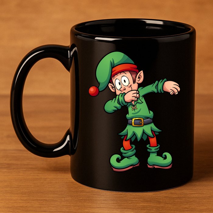Dabbing Elf Christmas Santa Hat 11oz C Handle Ceramic Mug