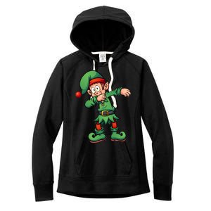 Dabbing Elf Christmas Santa Hat Women's Fleece Hoodie