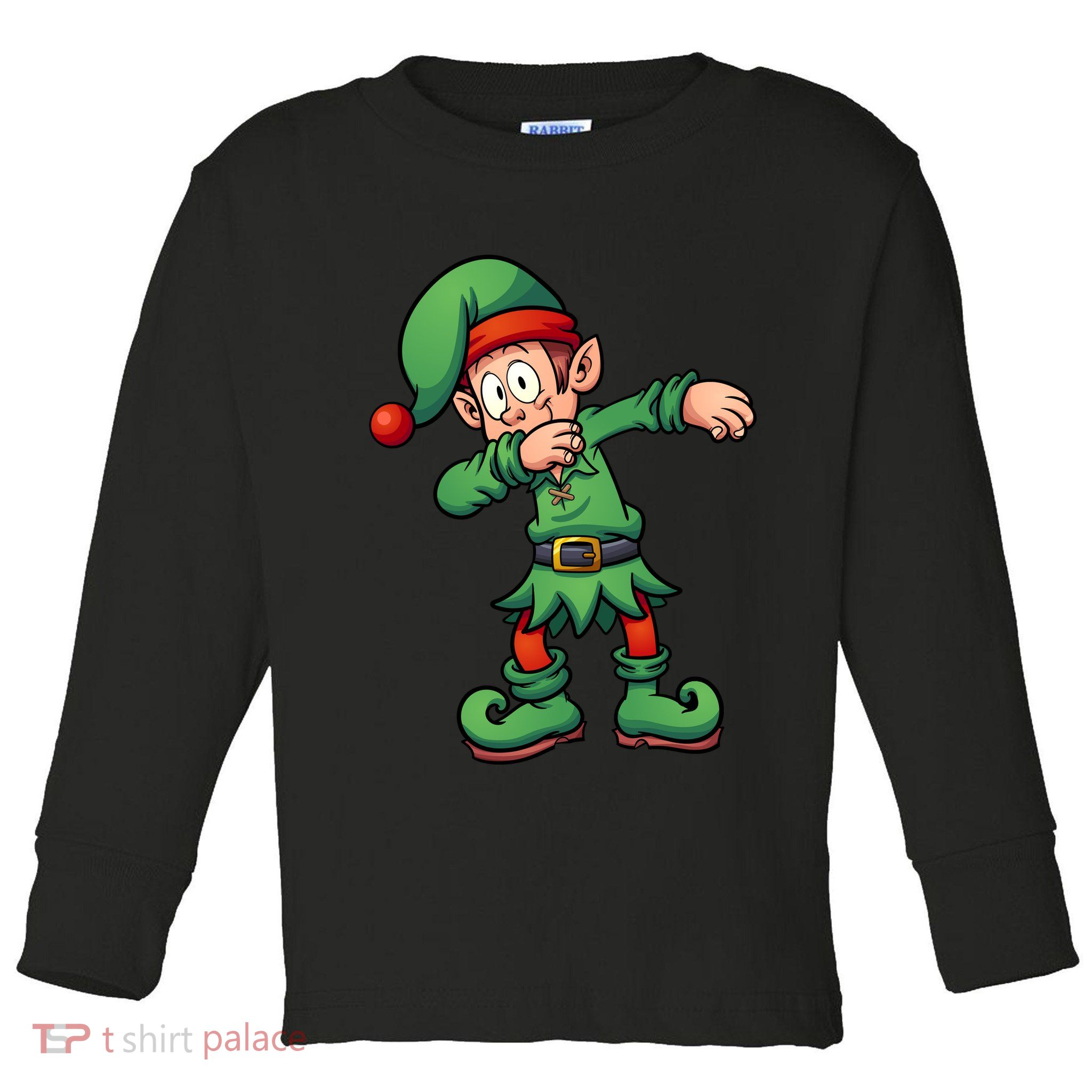 Dabbing Elf Christmas Santa Hat Toddler Long Sleeve Shirt