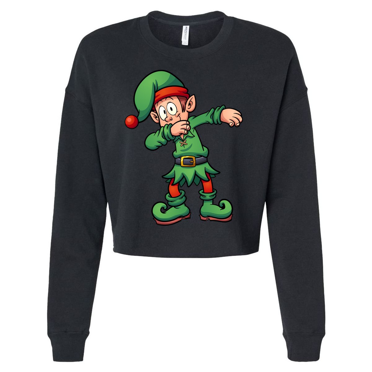 Dabbing Elf Christmas Santa Hat Cropped Pullover Crew