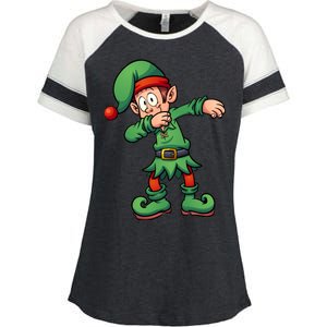 Dabbing Elf Christmas Santa Hat Enza Ladies Jersey Colorblock Tee