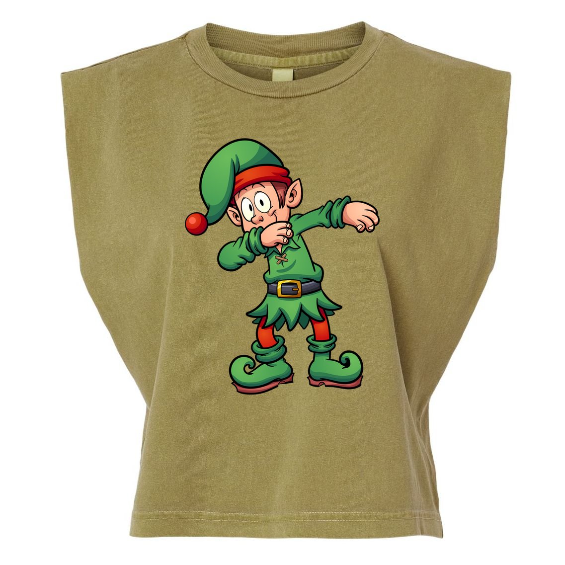 Dabbing Elf Christmas Santa Hat Garment-Dyed Women's Muscle Tee