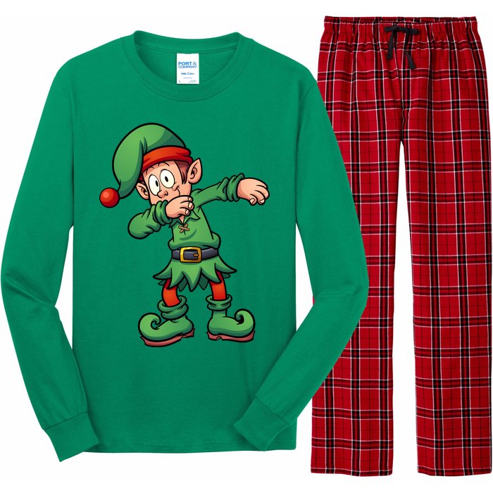 Dabbing Elf Christmas Santa Hat Long Sleeve Pajama Set