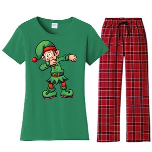 Dabbing Elf Christmas Santa Hat Women's Flannel Pajama Set