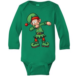 Dabbing Elf Christmas Santa Hat Baby Long Sleeve Bodysuit