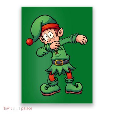 Dabbing Elf Christmas Santa Hat Poster