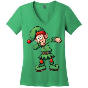 Dabbing Elf Christmas Santa Hat Women's V-Neck T-Shirt