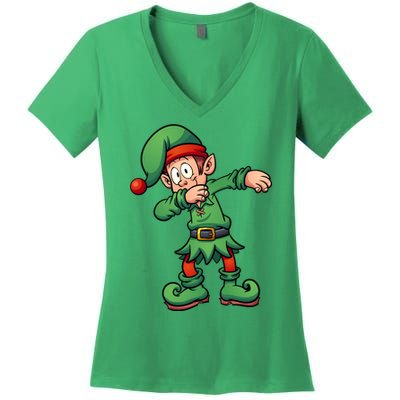 Dabbing Elf Christmas Santa Hat Women's V-Neck T-Shirt