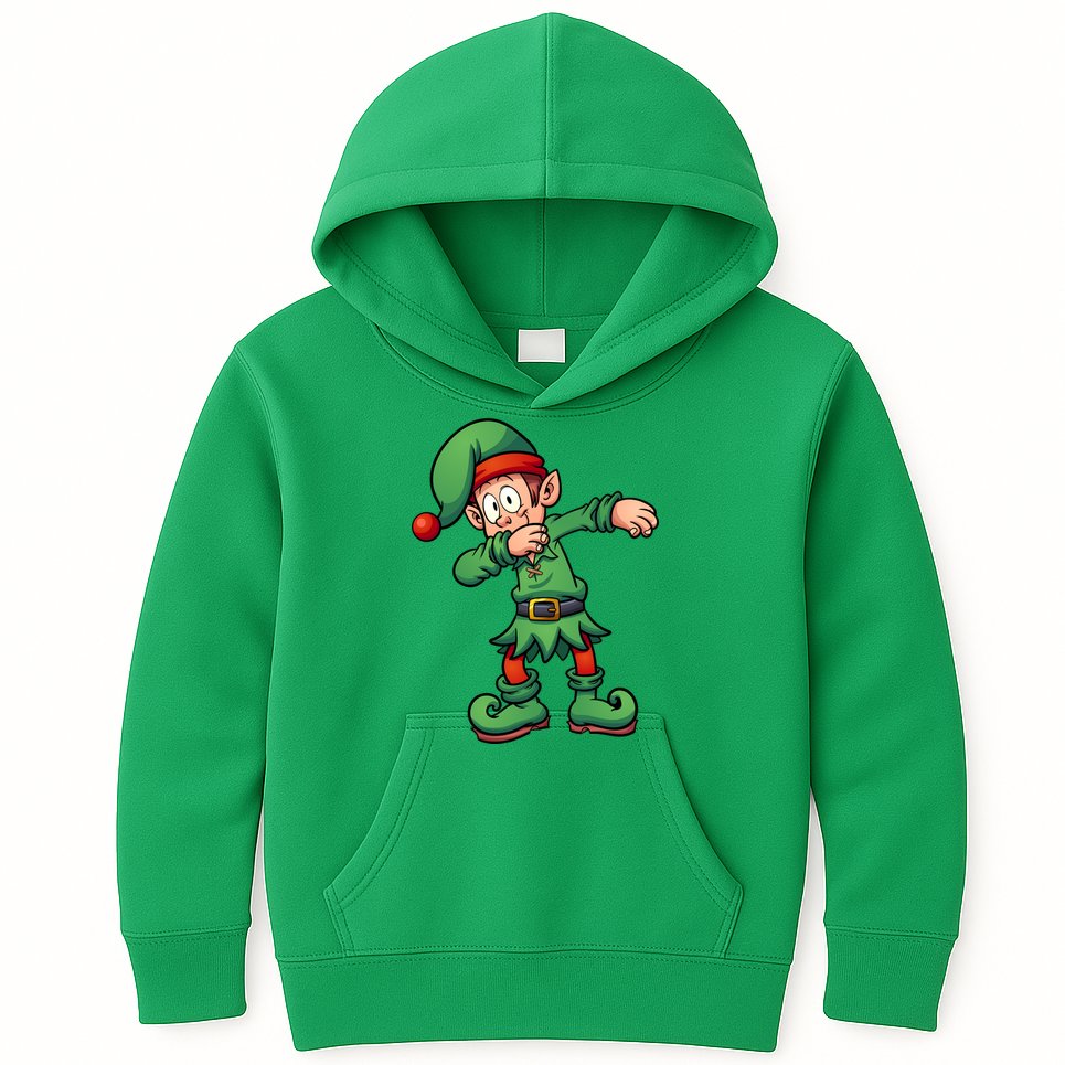 Dabbing Elf Christmas Santa Hat Kids Hoodie