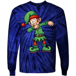 Dabbing Elf Christmas Santa Hat Tie-Dye Long Sleeve Shirt