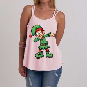 Dabbing Elf Christmas Santa Hat Women's Strappy Tank