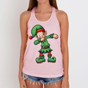 Dabbing Elf Christmas Santa Hat Women's Knotted Racerback Tank