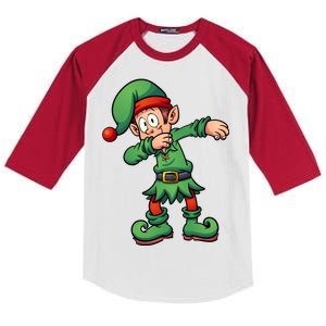 Dabbing Elf Christmas Santa Hat Kids Colorblock Raglan Jersey