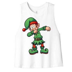 Dabbing Elf Christmas Santa Hat Women's Racerback Cropped Tank