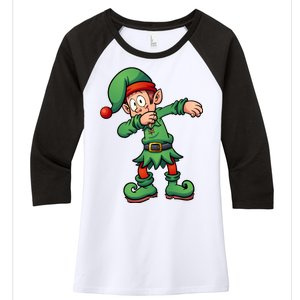 Dabbing Elf Christmas Santa Hat Women's Tri-Blend 3/4-Sleeve Raglan Shirt