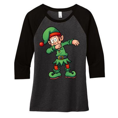 Dabbing Elf Christmas Santa Hat Women's Tri-Blend 3/4-Sleeve Raglan Shirt