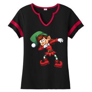 Dabbing Elf Cute Funny Christmas Ladies Halftime Notch Neck Tee