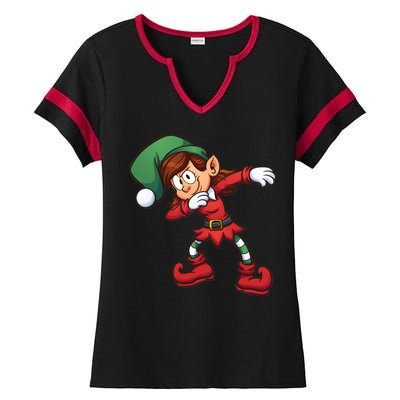 Dabbing Elf Cute Funny Christmas Ladies Halftime Notch Neck Tee