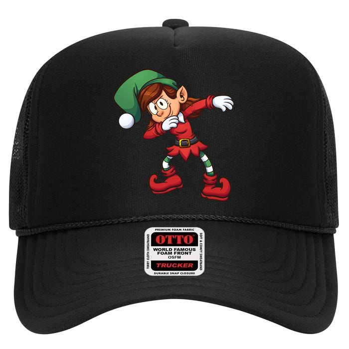 Dabbing Elf Cute Funny Christmas High Crown Mesh Back Trucker Hat