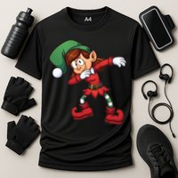 Dabbing Elf Cute Funny Christmas Cooling Performance Crew T-Shirt