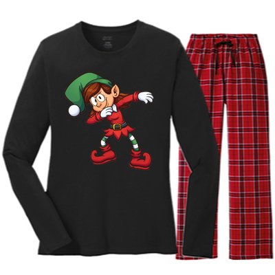 Dabbing Elf Cute Funny Christmas Women's Long Sleeve Flannel Pajama Set 