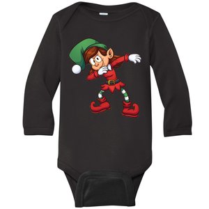 Dabbing Elf Cute Funny Christmas Baby Long Sleeve Bodysuit