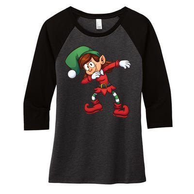 Dabbing Elf Cute Funny Christmas Women's Tri-Blend 3/4-Sleeve Raglan Shirt