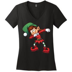 Dabbing Elf Cute Funny Christmas Women's V-Neck T-Shirt