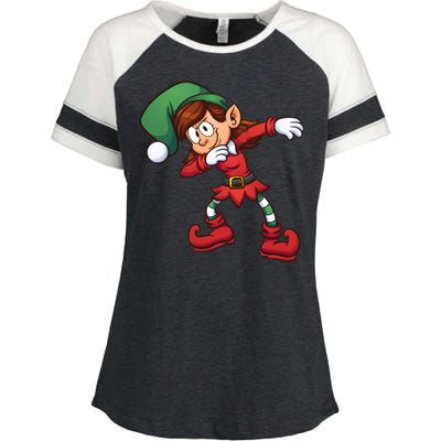 Dabbing Elf Cute Funny Christmas Enza Ladies Jersey Colorblock Tee