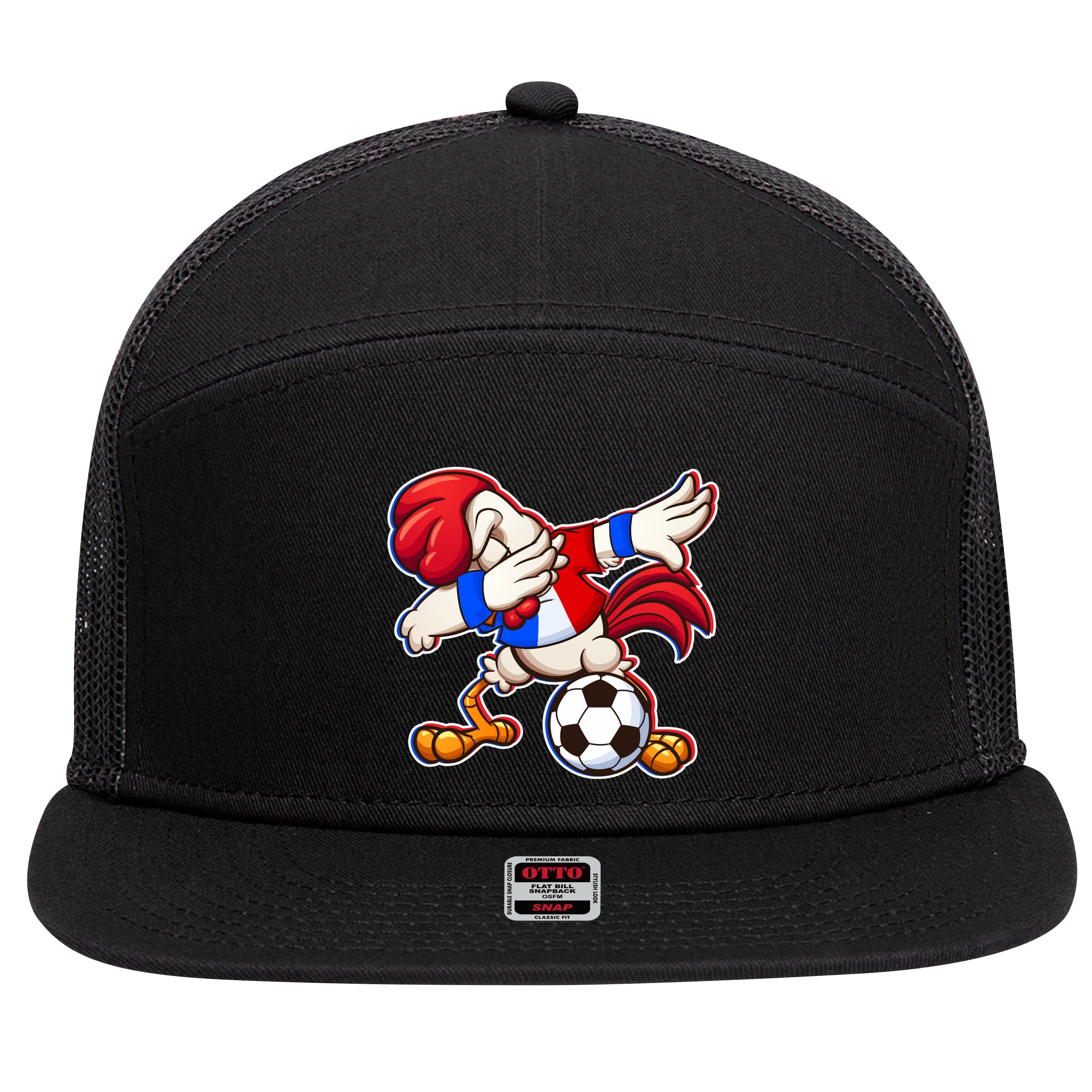 Dabbing French Soccer Rooster 7 Panel Mesh Trucker Snapback Hat