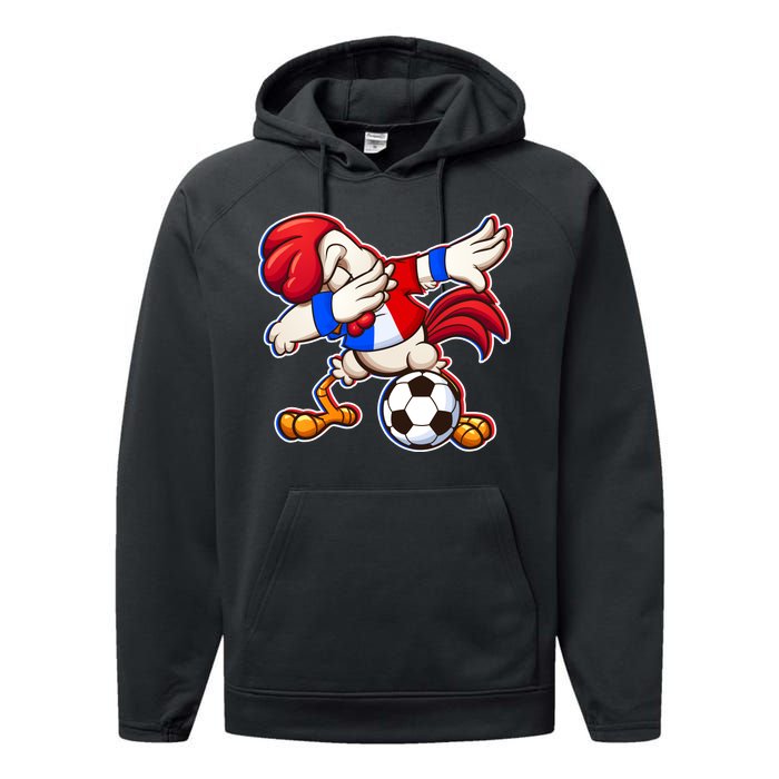 Dabbing French Soccer Rooster Performance Fleece Hoodie