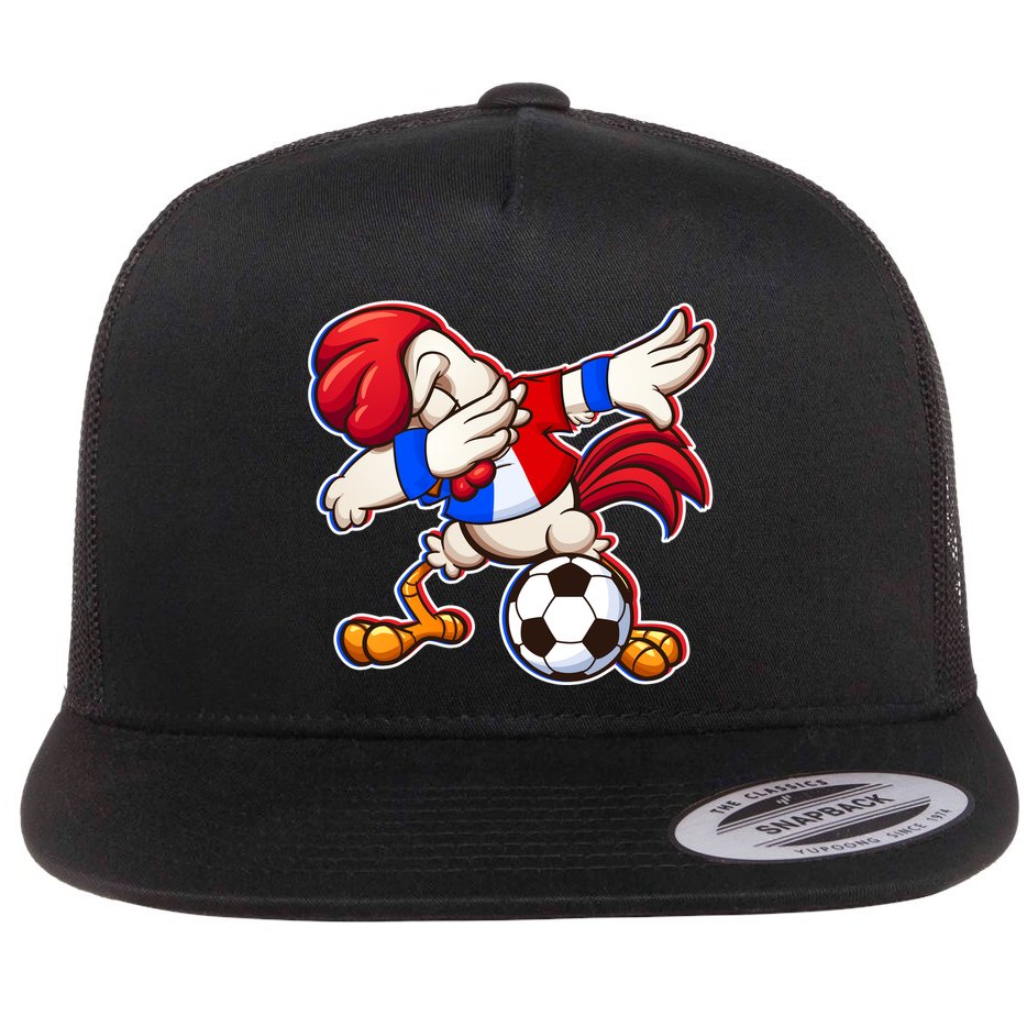Dabbing French Soccer Rooster Flat Bill Trucker Hat
