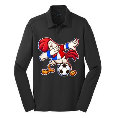 Dabbing French Soccer Rooster Silk Touch Performance Long Sleeve Polo