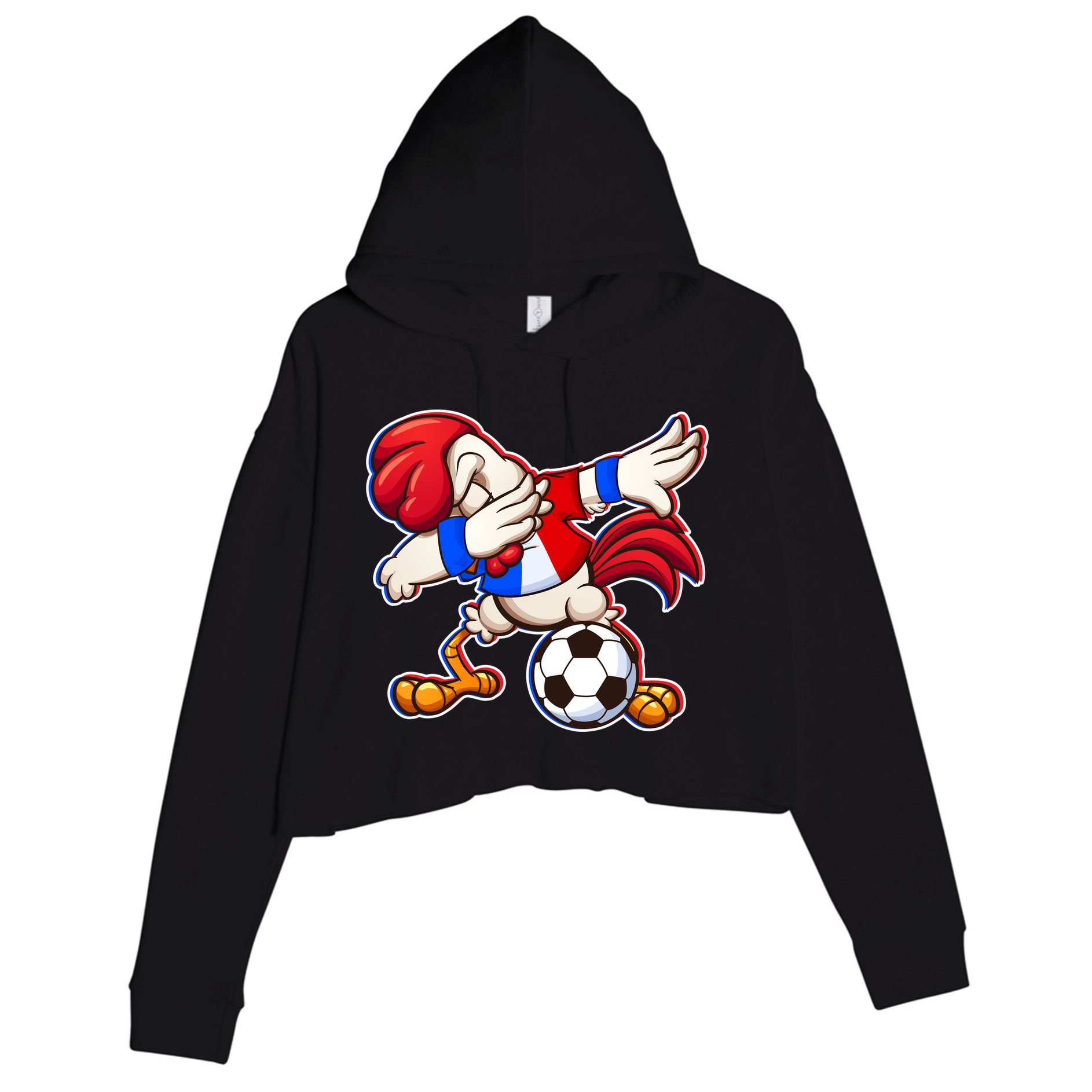 Dabbing French Soccer Rooster Crop Fleece Hoodie