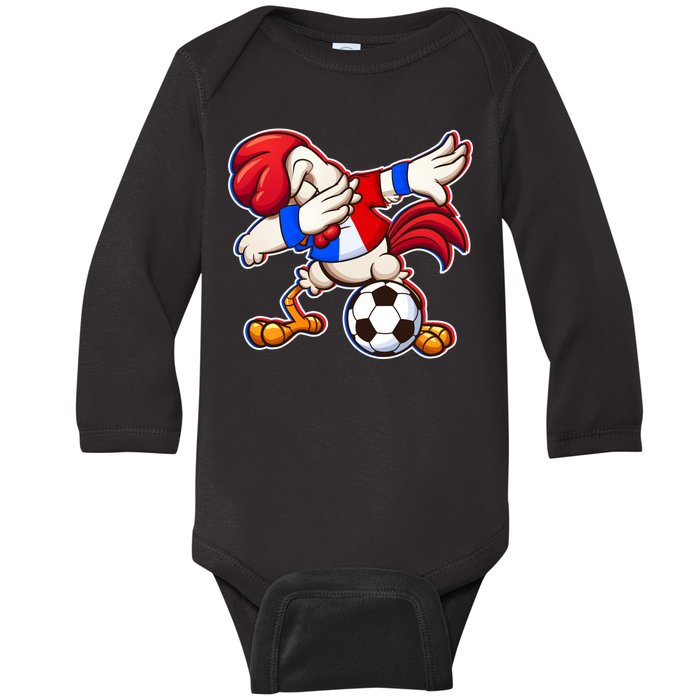 Dabbing French Soccer Rooster Baby Long Sleeve Bodysuit