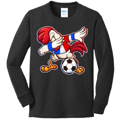 Dabbing French Soccer Rooster Kids Long Sleeve Shirt