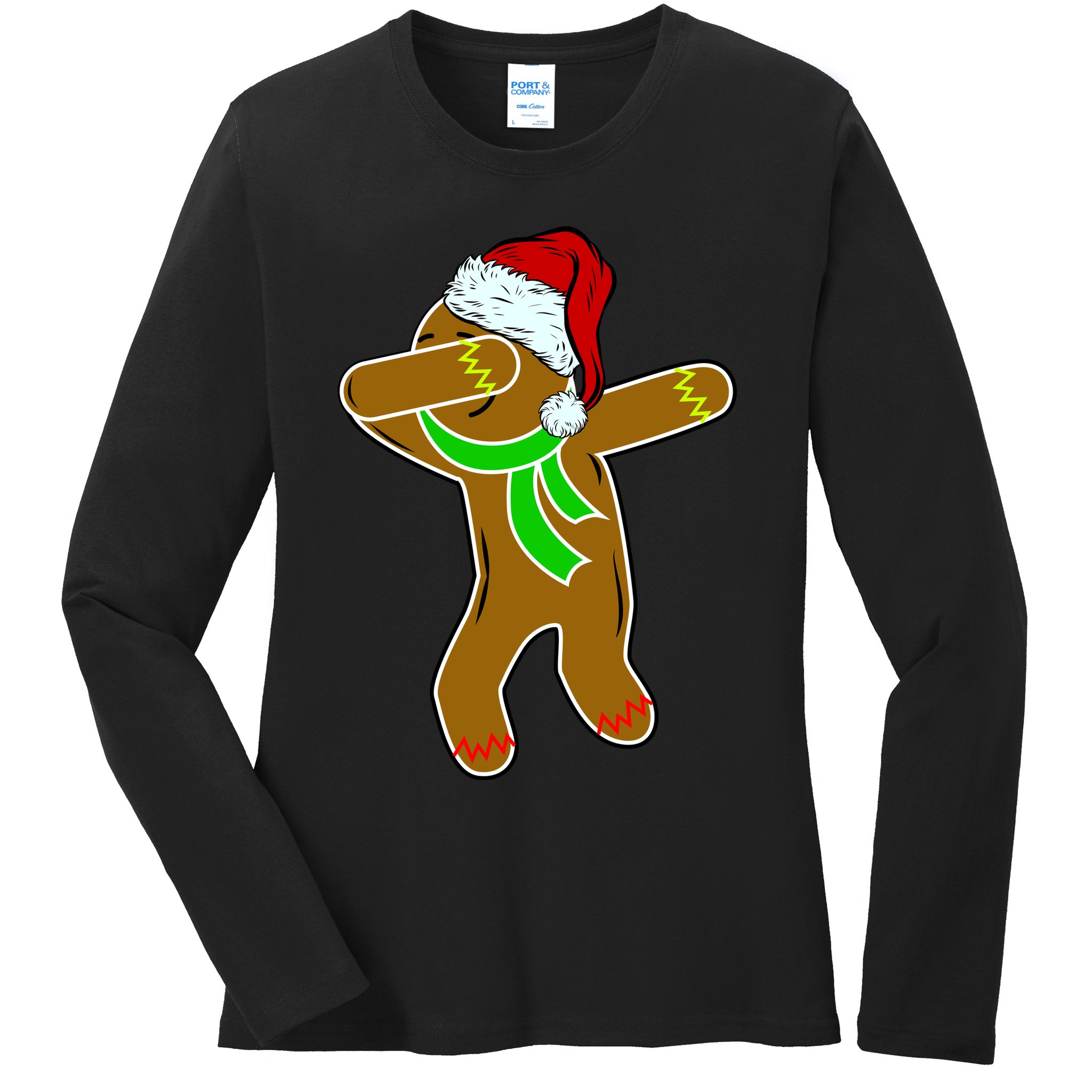 Dabbing Gingerbread Man Ladies Long Sleeve Shirt
