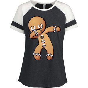 Dabbing Gingerbread Man Christmas  Enza Ladies Jersey Colorblock Tee