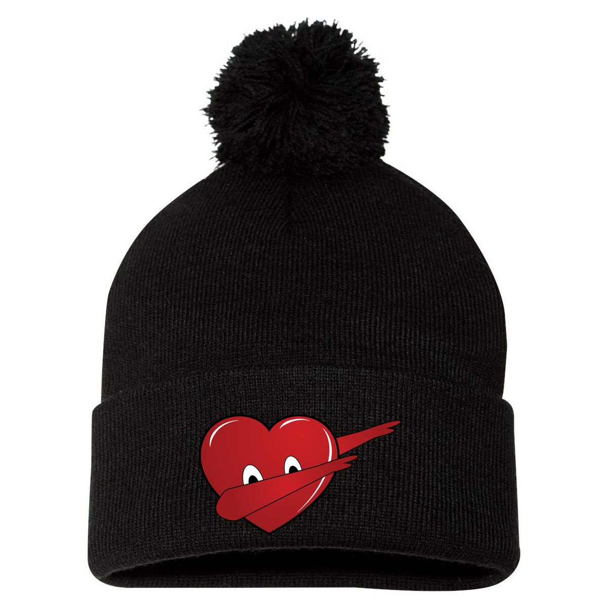 Dabbing Heart Pom Pom 12in Knit Beanie