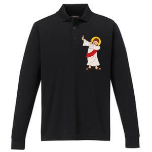 Dabbing Jesus  Performance Long Sleeve Polo