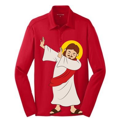 Dabbing Jesus  Silk Touch Performance Long Sleeve Polo