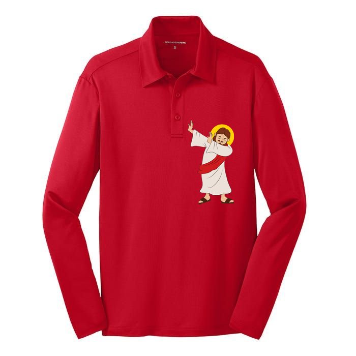 Dabbing Jesus  Silk Touch Performance Long Sleeve Polo